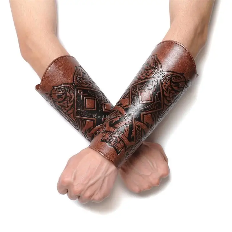 Middle Ages Wristband Perfect for Costume Parties Gatherings Cosplay Embossed Bracer Brown Wristband