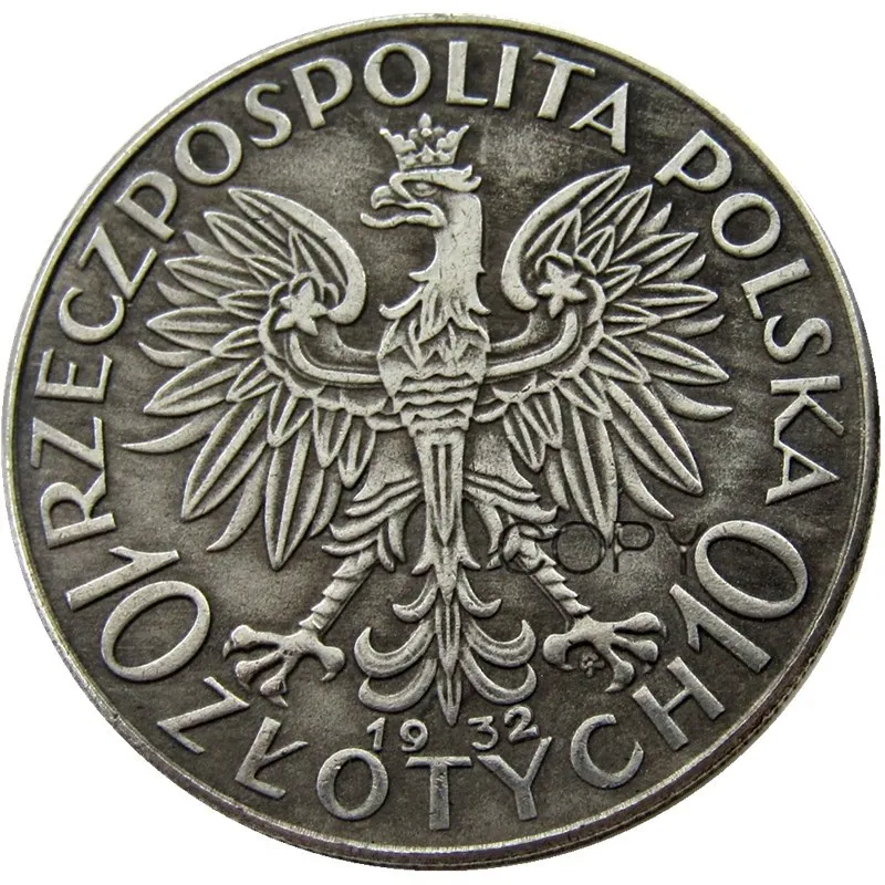 Poland 10 Zlotych 1932 Silver Plated Copy Coin