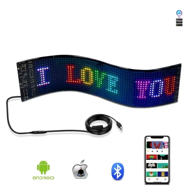 BOTAI In-vehicle bluetooth Programmable App Control Flexible 16*32 LED Sign Board Customize Sign Display Smart Screen Car Panel