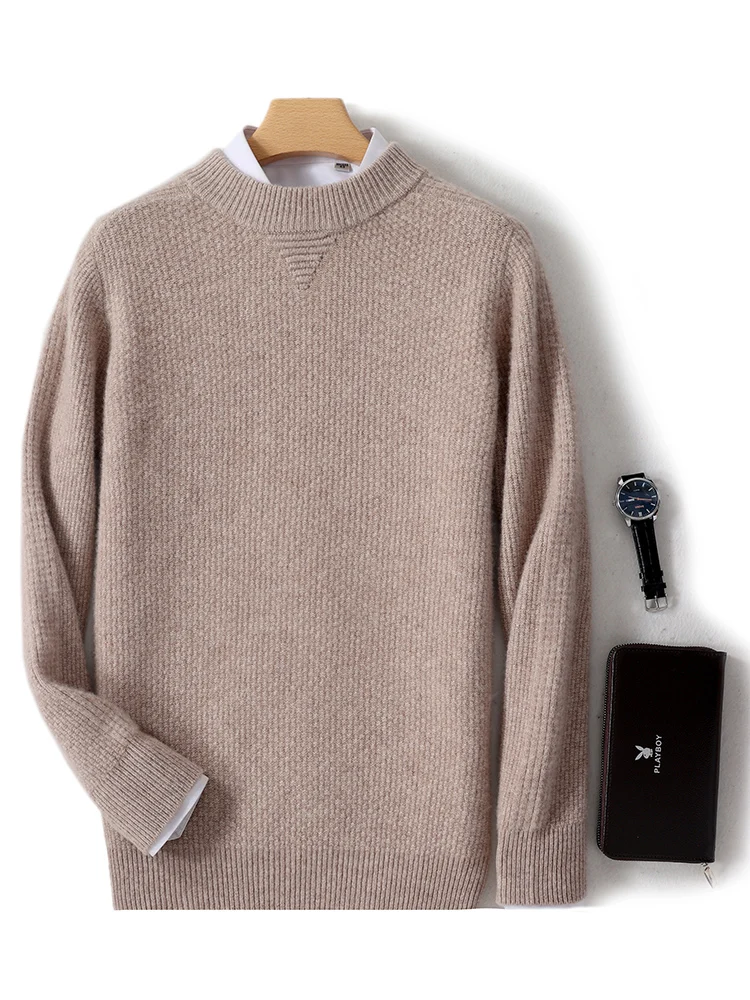 CHICUU Autumn Winter Men Thick Wool Pullover Classical Basic Mock Neck Cashmere Sweater 100% Merino Wool Knitwear Smart Casual