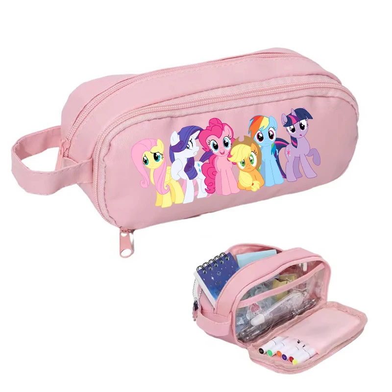 صندوق أقلام ذو سعة كبيرة من My Little Ponys، حامل قلم لطيف، مقلمة أنيمي، هدية للطلاب العودة إلى المدرسة، لوازم مكتبية