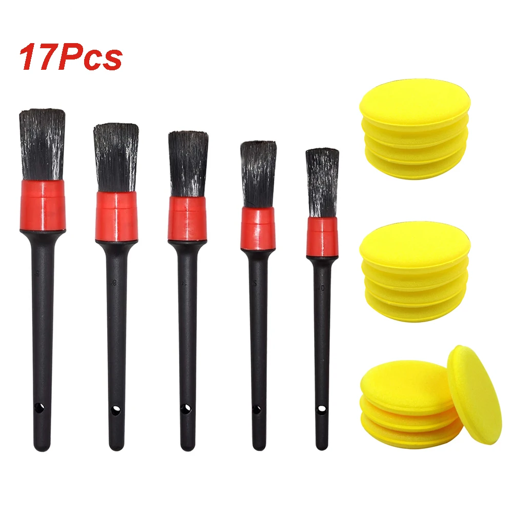 

17PCS Car Detailing Brushes Cleaning Brush Set Cleaning Wheel Tire Interior Exterior Leather Air Vents Car Cleaning Kit Tools