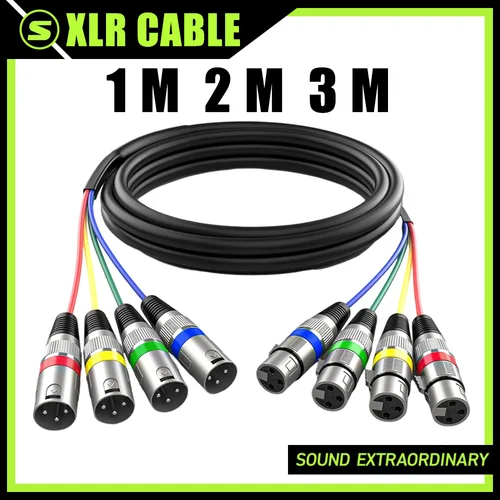 Cable de serpiente XLR de 4 canales y 4 colores, 3 pines macho a hembra, 1m, 2m, 3m con conectores marcados en Color para micrófono, escenario, estudio en vivo