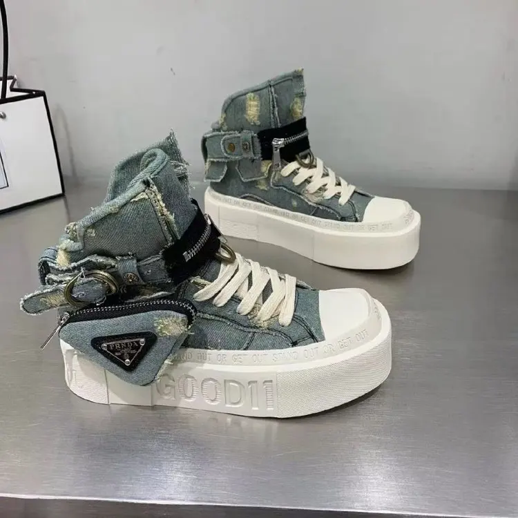 

Shoes for Women Women's Ankle Boots Trendy Retro Denim High-top Women Shoes High-quality Platform Luxury Lady Shoes Botas Mujer