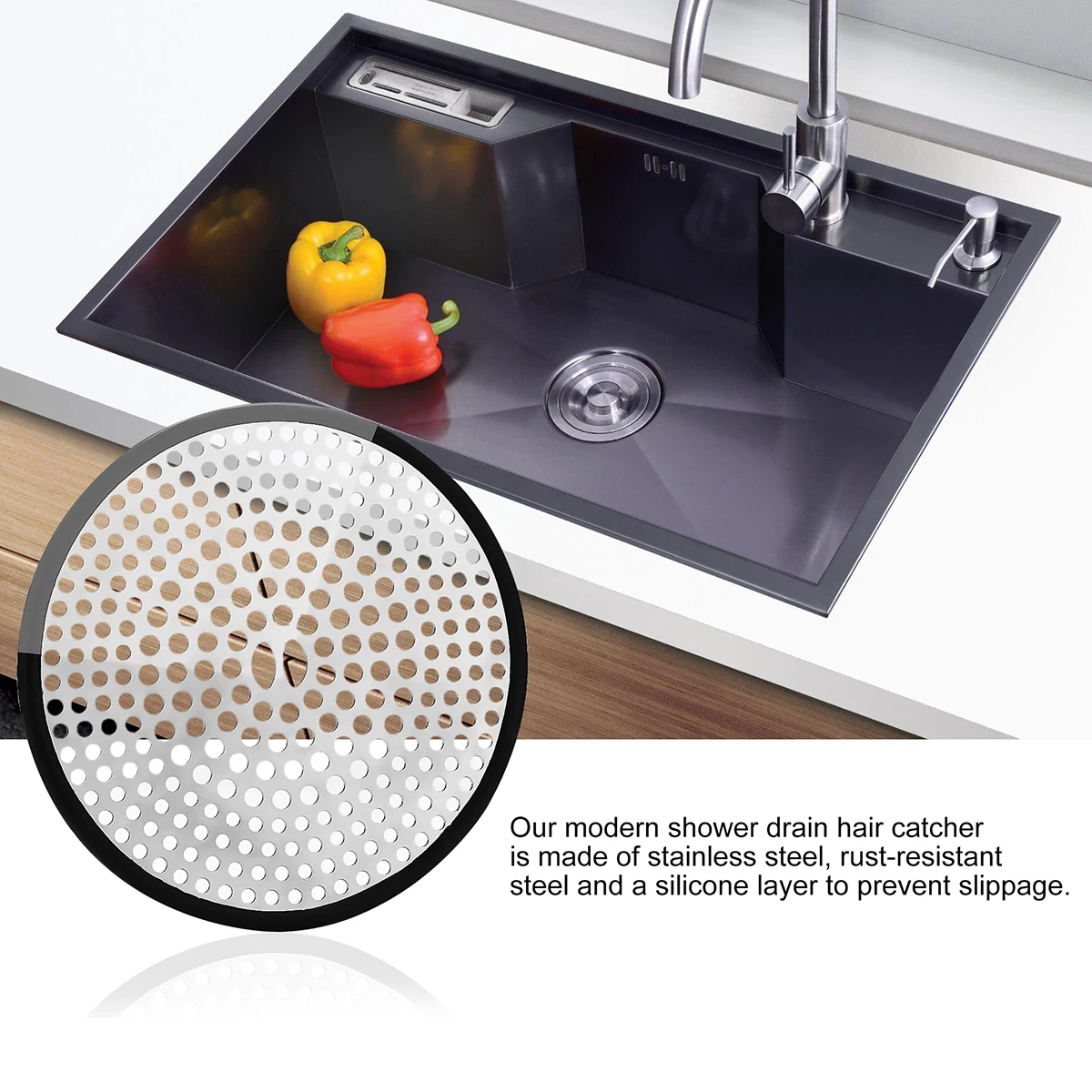 Stainless Steel Silicone Shower Drain Hair Catcher Trap Mesh Good Grips Easy Clean Drain Protector Household Kitchen Bathroom