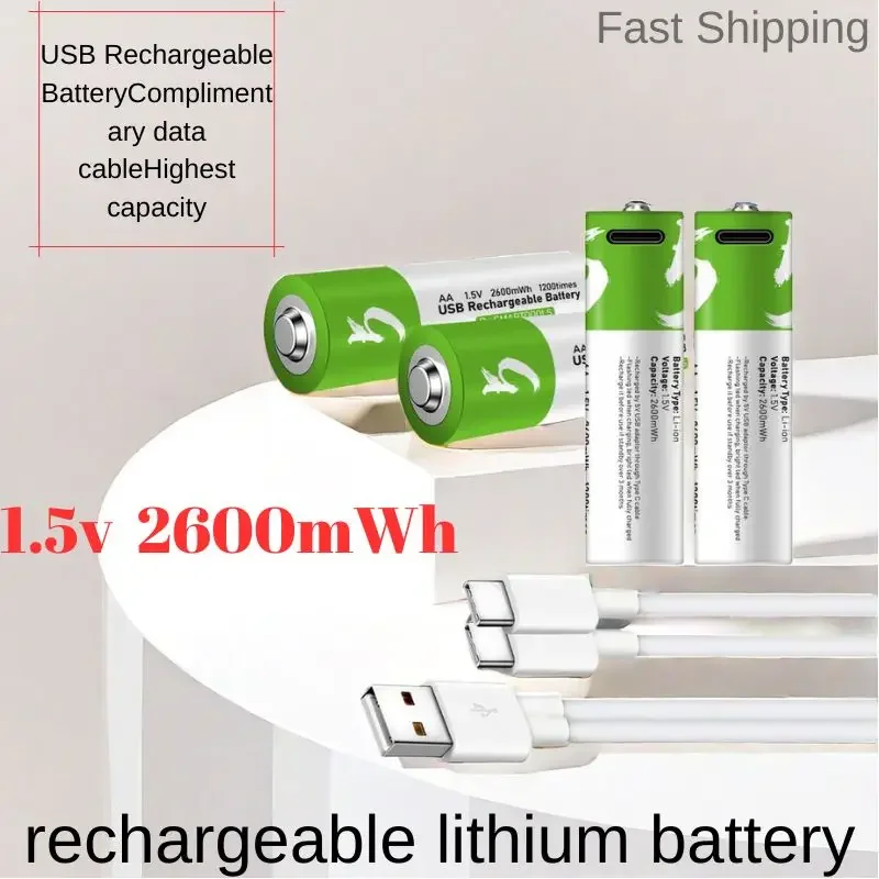 1.5V AA 2600 mWh USB rechargeable li-ion battery for remote control mouse small fan Electric toy battery pilas recargables aa