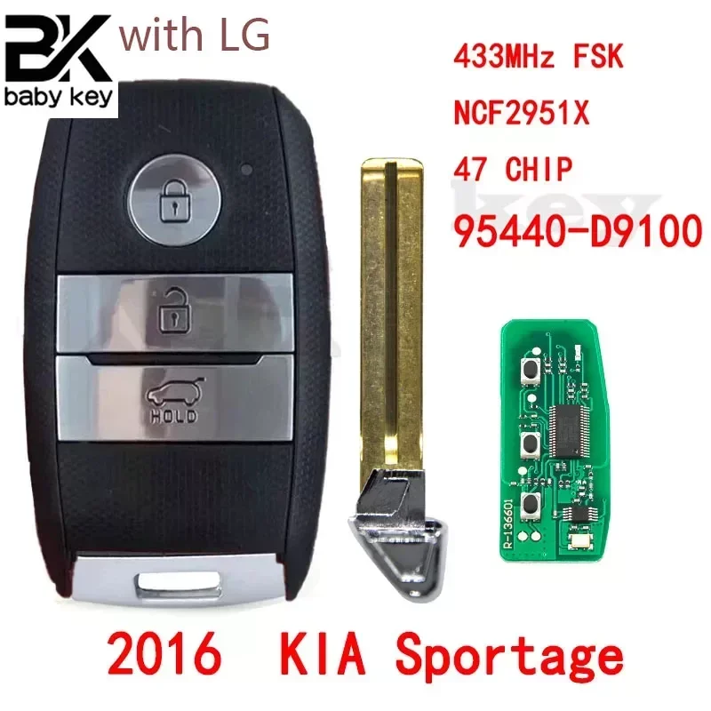 BB Key for Kia Sportage 2016 433MHz FSK NCF2951X ID47 Chip PN:95440-D9100 HITAG 3  Keyless Go Smart Remote Car Key