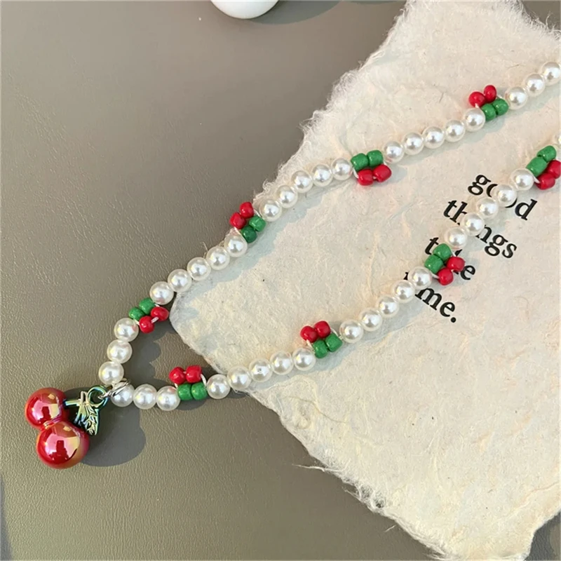 Korean Cute 3D Cherry Pearl Beads Beaded Phone Chain For iPhone Samsung Camera Hanging Rope Anti-Lost Lanyard Hanging Jewelry