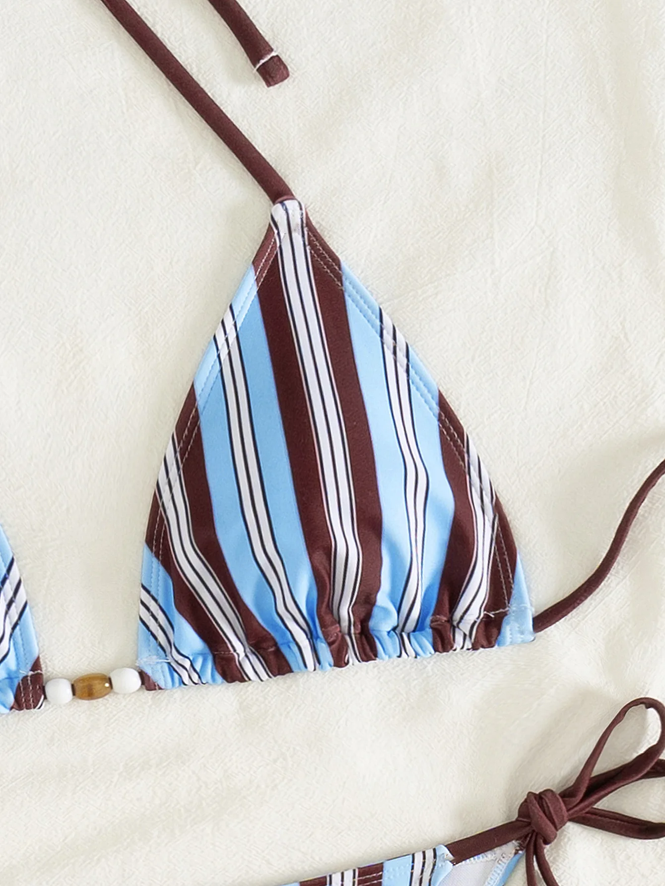 2026 Neuer Textur-Stoff Perlen-Accessoires Verstellbarer Taillenbund Falten-Bikini Zweiteiliger Badeanzug für Damen Bademode – Detail 9