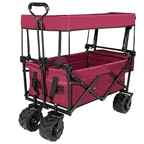 Camping Wagon Collapsible Beach Folding Trolley Heavy Duty Utility Garden Yard Cart Shopping With Side Bag