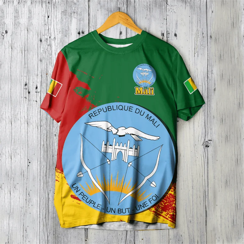 Camiseta de Mali para hombre, camisa de manga corta de gran tamaño con cuello redondo, estampado 3D, selección de la bandera de Mali, equipo de fútbol, 2024