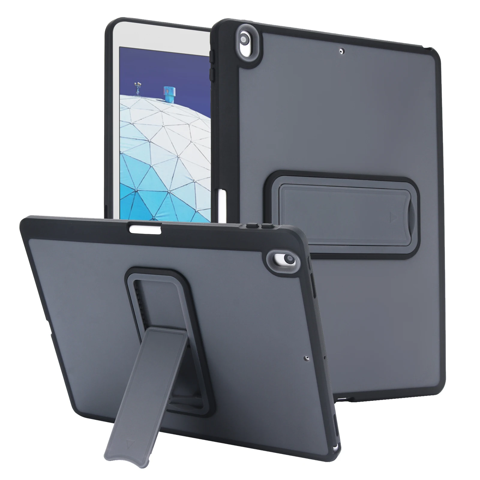 For iPad Air3 Pen Slot and Stand Case, Matte Transparent Tablet Cover, 10.5 Inch Shockproof Hard Shell