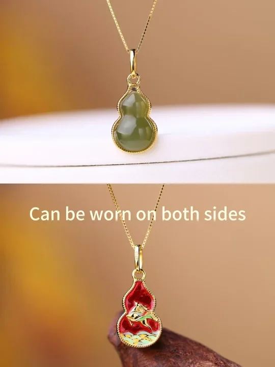 Certificated 925 Silver Natural Green Nephrite Gourd Necklaces Two-sides Wearing Lucky Charm Genuine Hetian Jade Pendant Jewelry