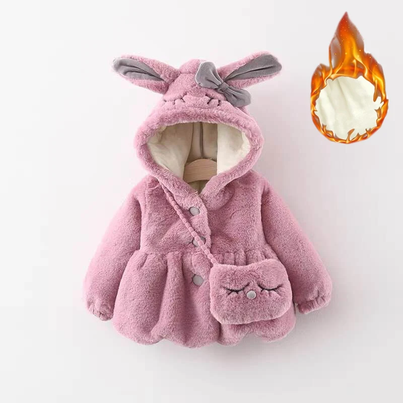 

6 9 12 18 24 Months Winter Baby Jacket Keep Warm Fashion Cute Rabbit Ears Christmas Girls Plush Coat Birthday Gift Kids Clothes