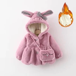 6 9 12 18 24 Months Winter Baby Jacket Keep Warm Fashion Cute Rabbit Ears Christmas Girls Plush Coat Birthday Gift Kids Clothes