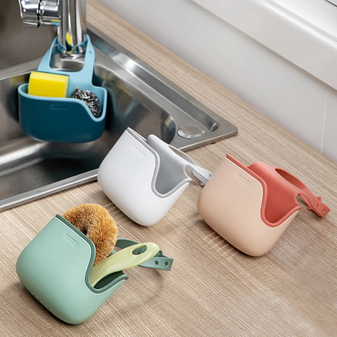 Home Storage Drain Basket Kitchen Sink Holder Adjustable Soap Sponge Shlf Hanging Drain Basket Bag Kitchen Accessories