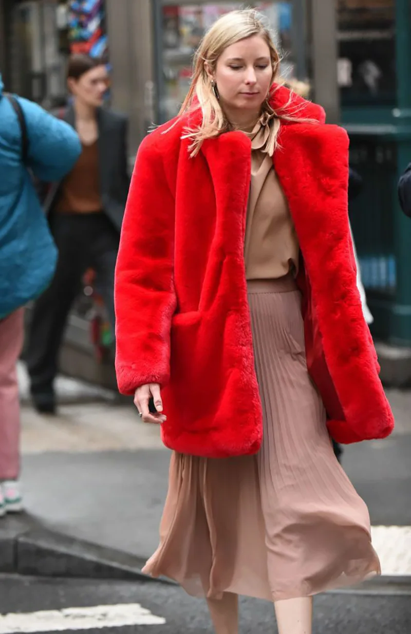 New Colorful Faux Fur Plush Warm Loose Thick Lapel Women's Coat 6