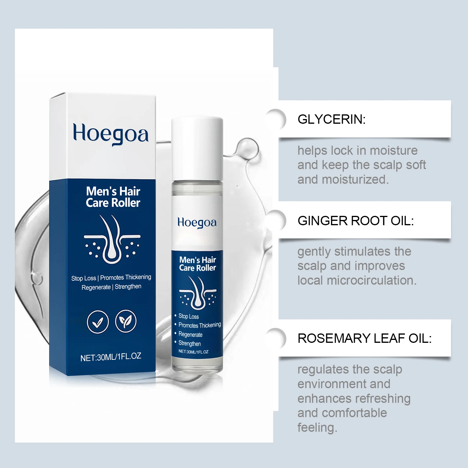 HOEGOA Mens Dense Hair Essentail Roller-Ball Design Precise Nourish Damaged Hair Roots Scalp Stimulate Follicles Promote Growth