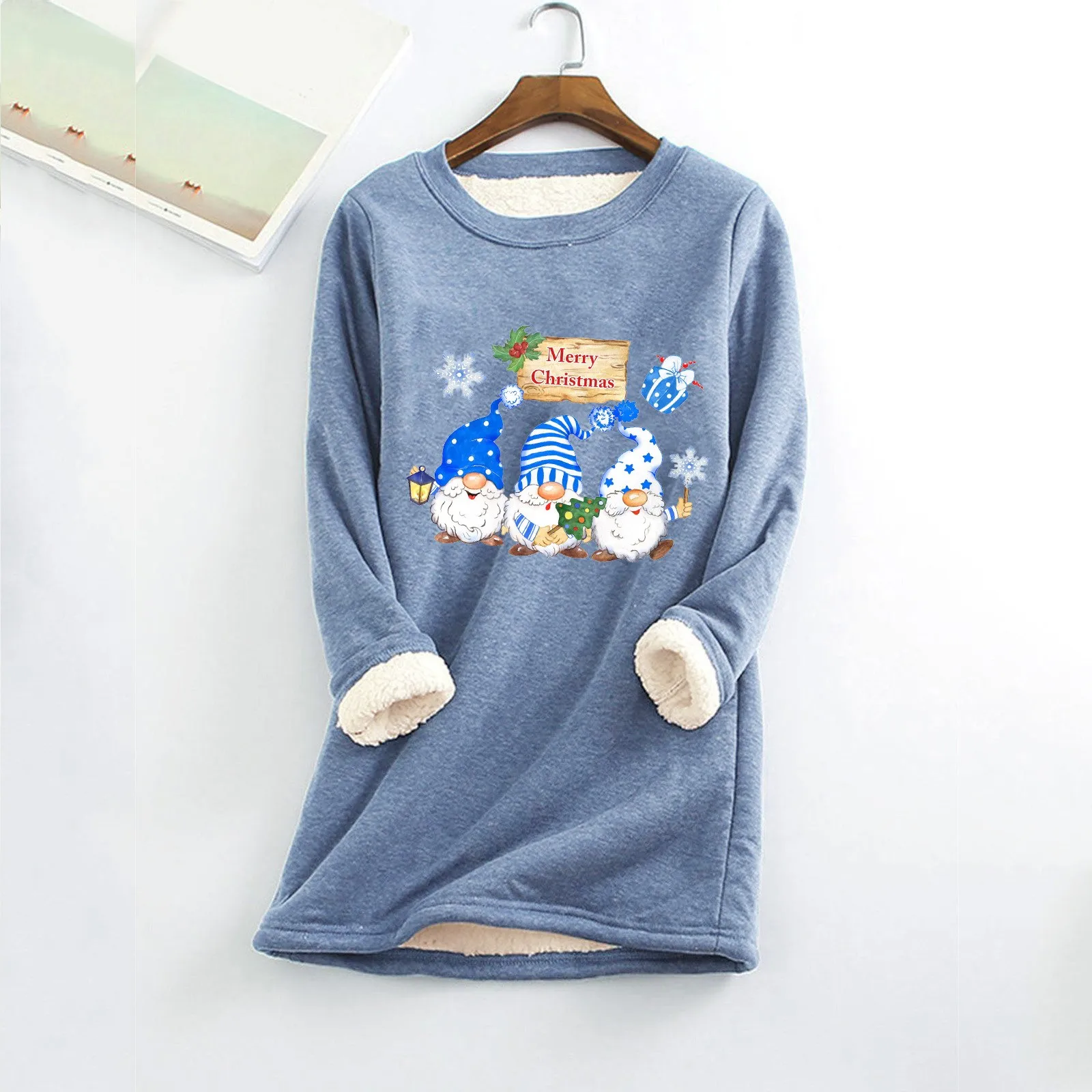 Plus Size Women\'s Clothing Korean Fashion Christmas Jumper Halloween Soft Warm Hoodies Gnome Print Hoodless Sweatshirt 2024