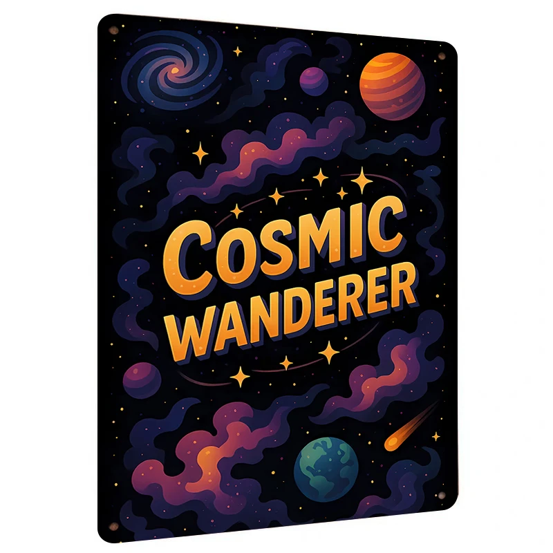 Cosmic Wanderer Custom Metal Tin Sign Interstellar Nebula Planet Wall Art Decor for Home Living Room