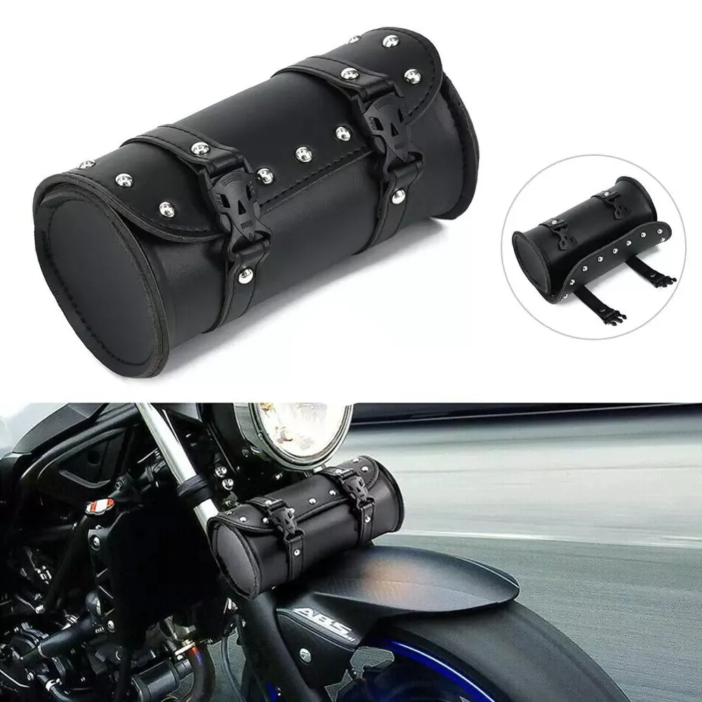 Motorcycle Universal Fork Bag Leather Saddlebags Tool Bag Storage Pouch Waterproof for Harley Sportster XL Softail Honda Yamaha