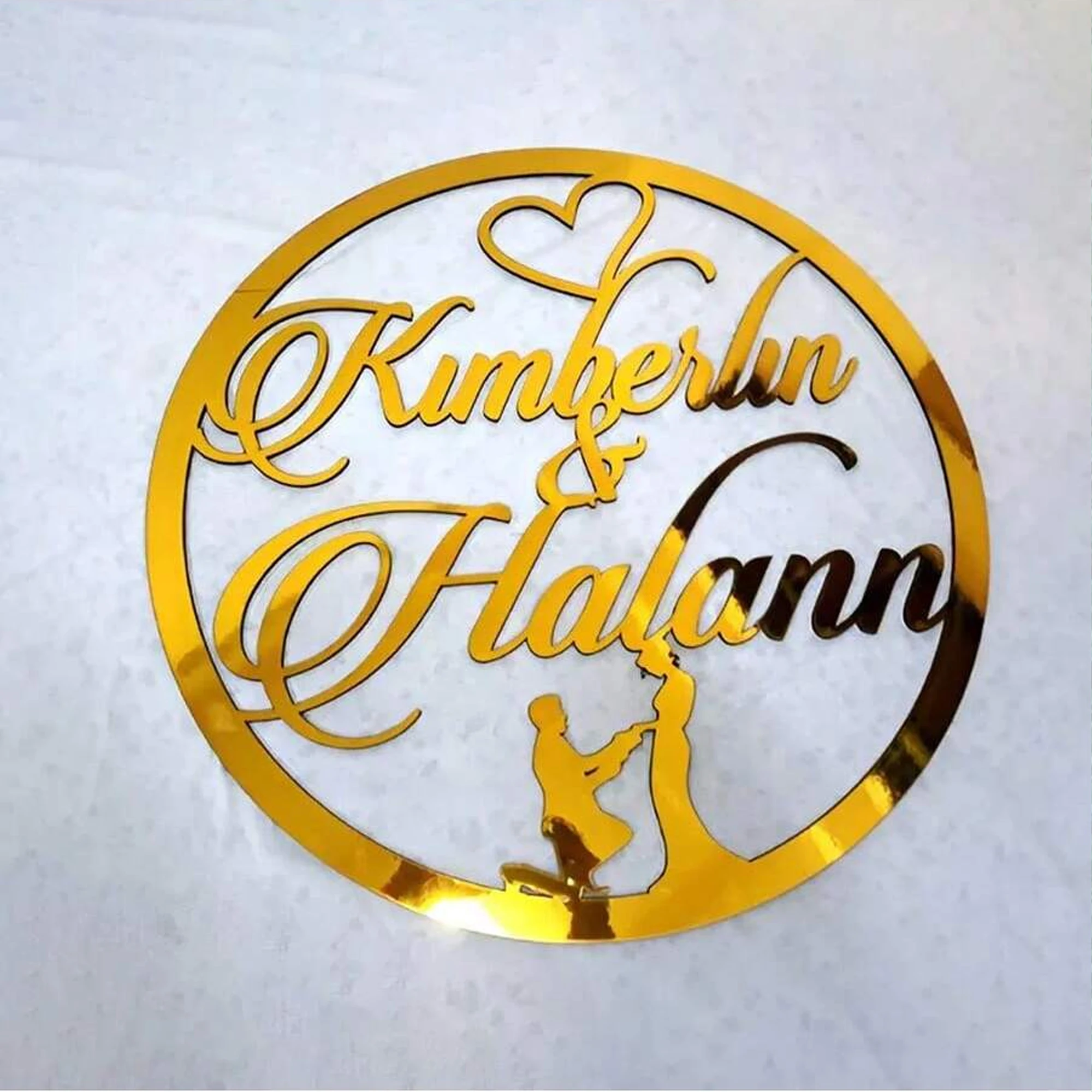 Custom Text Acrylic Double Layer Round Sign - Personalized Bride and Groom 3D Gold Text, Hanging Decoration for Wedding, Birthday, Independence Day, Hanukkah, Thanksgiving - No Power Required Ramadan Decoration Wooden Laser-Cut Ramadan Circle Decoration Ramadan Wall Hanging Ramadan Decoration Mubarak Gift Wooden Decoration