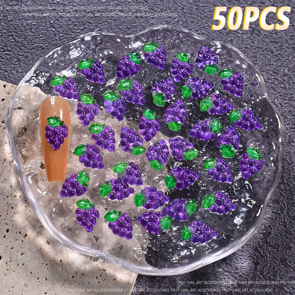 50 szt. - Żywiczne cyrkonie do paznokci w kształcie arbuzu 3D, 8/10/12 mm, letnie owoce, truskawka/wiśnia/brzoskwinia, ozdoby do paznokci DIY, kawaii owoce