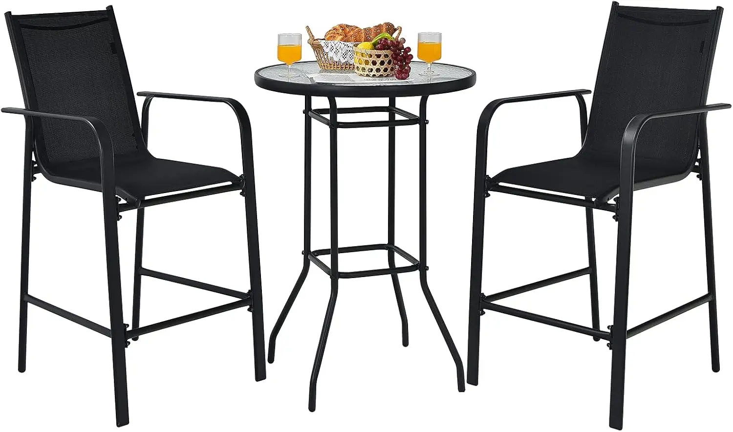 

3 Pieces Outdoor Patio Bar Set, Outdoor Bistro Set with 2 Stools and 1 Tempered Glass Bar Table, Height Patio Table