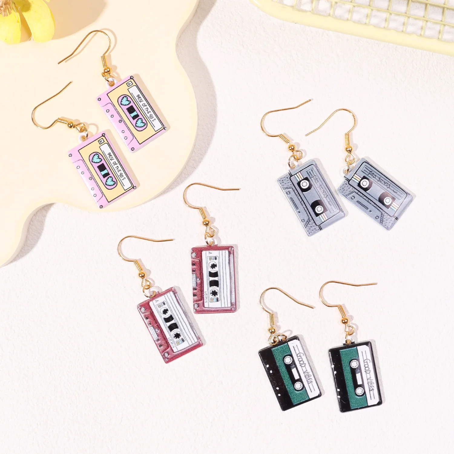 Retro Metal Cassette Tape dangle drop earrings, Cute 90s Music jewellery, Novelty Old School jewelry, Fun Quirky pendant