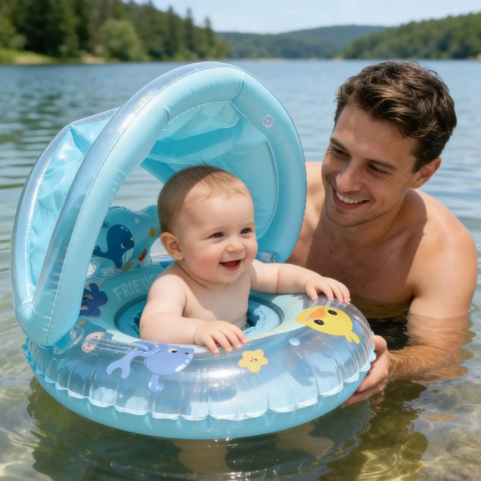 Children Swimming Float Circle with Sunshade Sun Canopy PVC Inflatable Swimming Float Baby Pool Floats For Beach Bath Pool