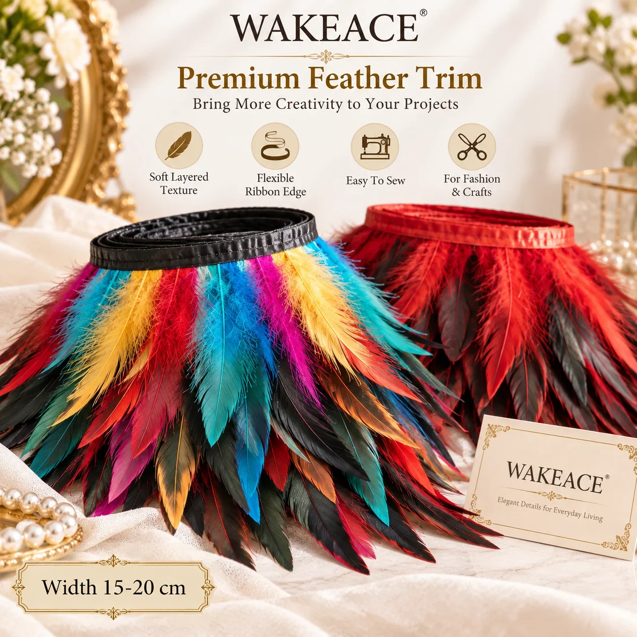 15-20cm Wide Colorful Faux Feather Trim Fringe Ribbon for Dress Costume Shawl Hat Jewelry Dream Catcher Wedding DIY Craft Decor