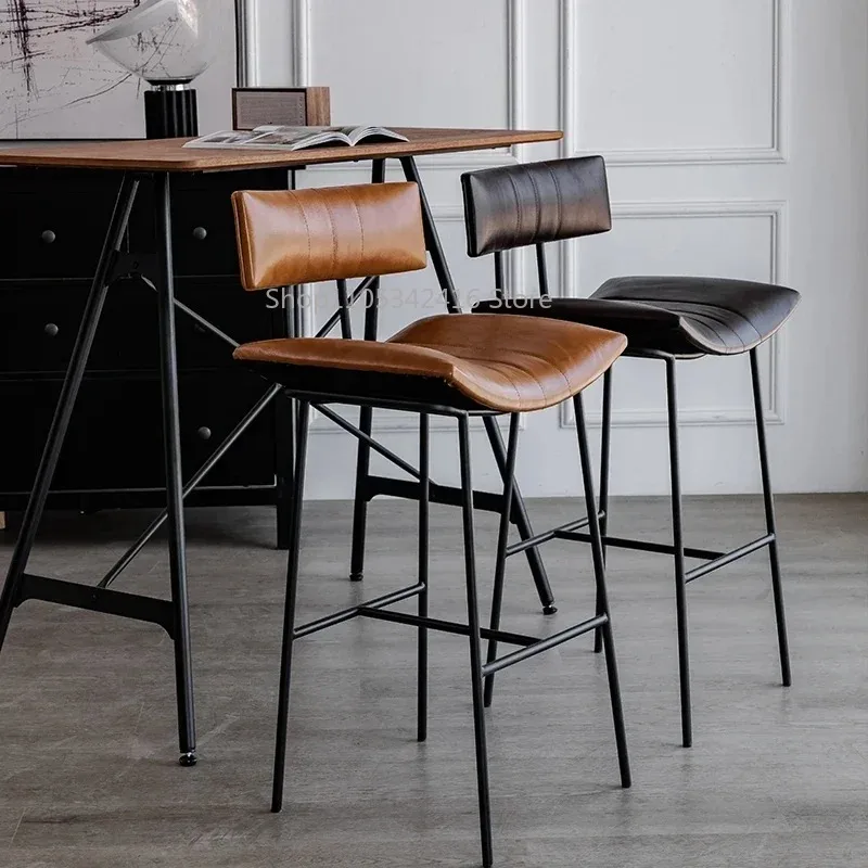 Nordic Minimalist Leather Bar Stools, Ergonomic Designer High Chairs - Comfortable Relaxing Reception Restaurant Furniture​