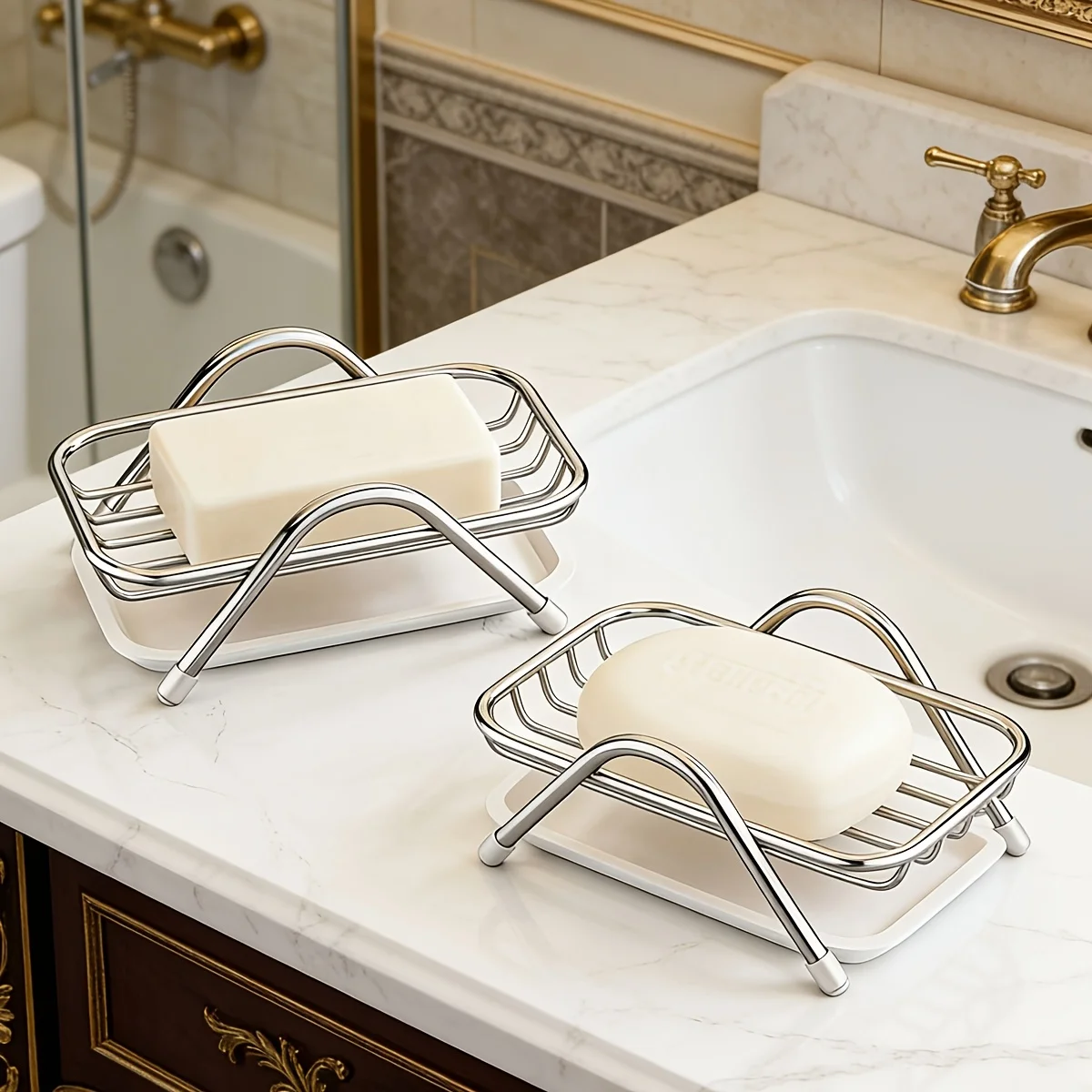 

1 шт. подставка для мыла из нержавеющей стали со съемным дренажным поддоном, нержавеющая мыльница для ванной и кухни, с нескользящими ножками