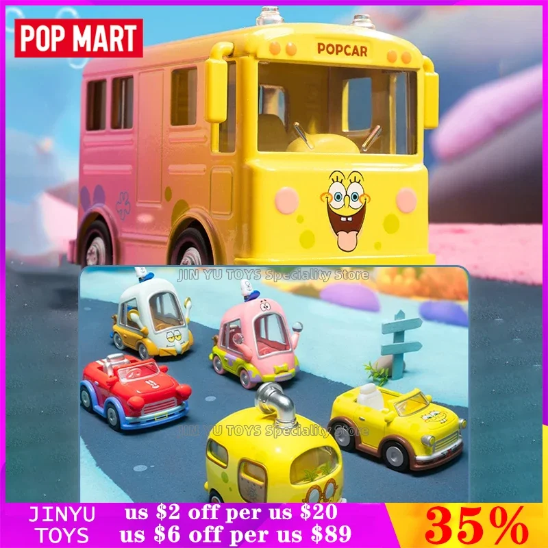 POP MART SpongeBob Sightseeing Car Series Blind Box Kawaii Action Figure Model Mystery Box Surprise Toys Hobbies Birthday Gifts