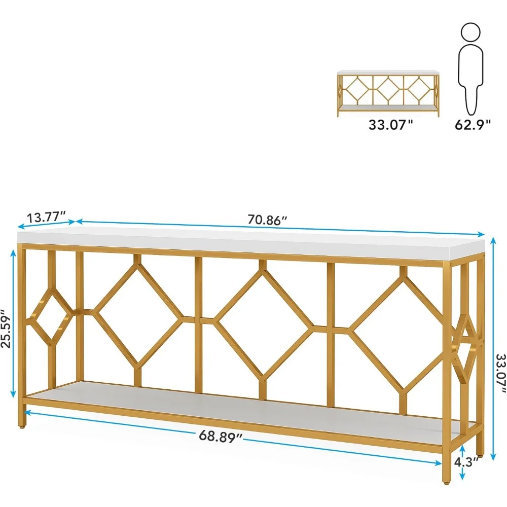 Moderne smalle console uit het midden van de eeuw voor de hal, extra lange banktafel achter de bank, accenttafel met opbergruimte voor kleine ruimtes