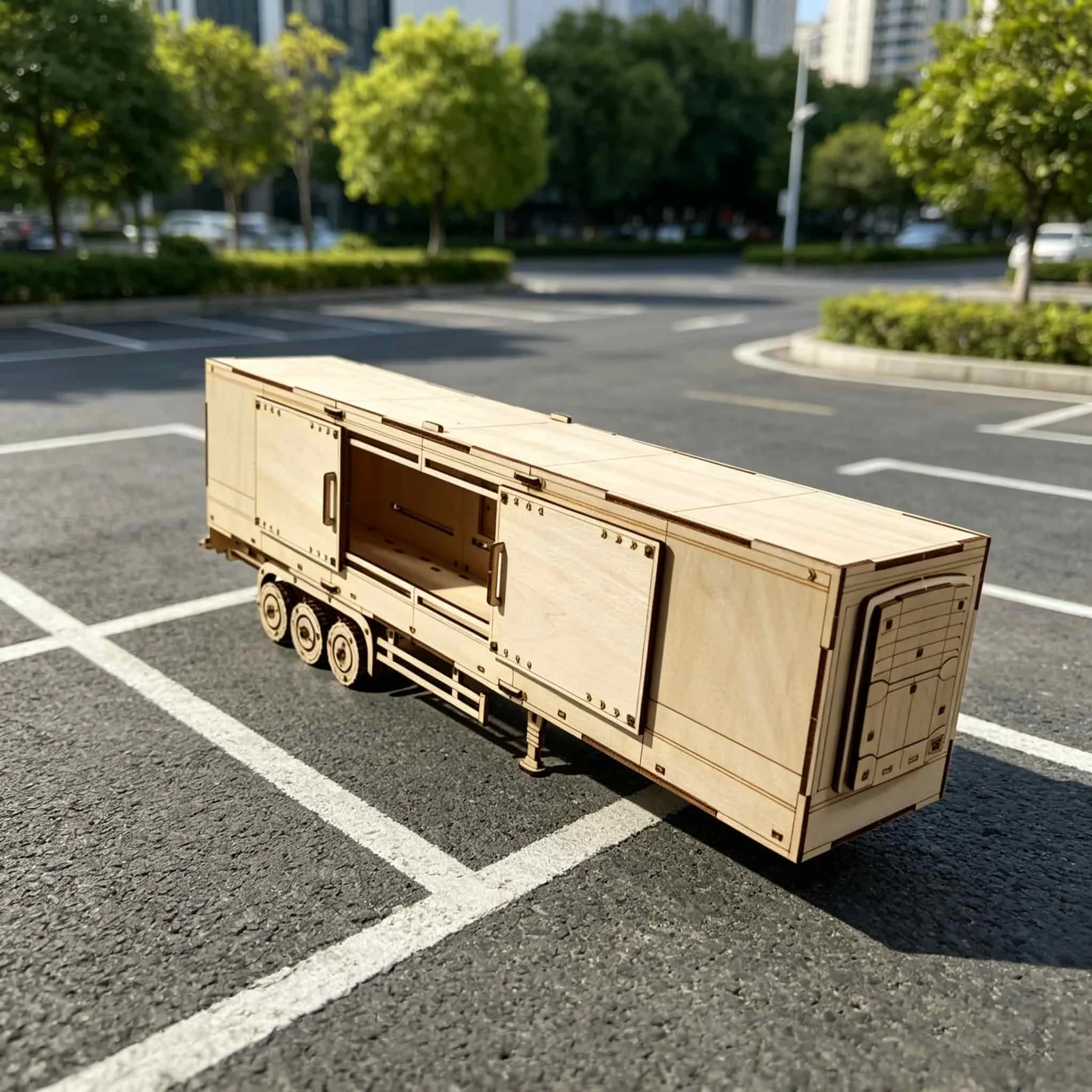 DIY Cargo Box Semi‑Trailer 3D Wooden Puzzle Model, Freight Truck Collectible Desktop Decor Gift