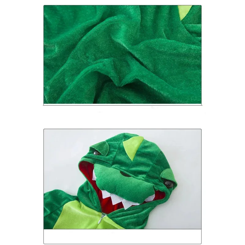 

asdh8@Bear's Den Child Plush Dinosaur Costume T-rex Realistic Hooded Onesie Pajama Infant Romper Halloween Dress Up Themed P New