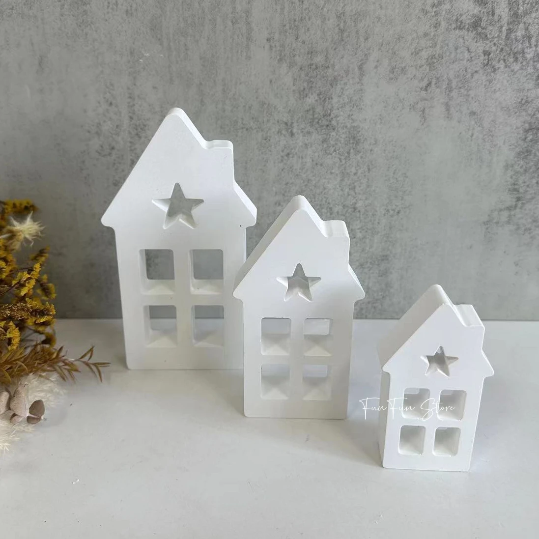 Star-shaped Chimney House Aromatherapy Candle Silicone Mold DIY Drop Glue Decoration Plaster Cement Handmade Love House Mold