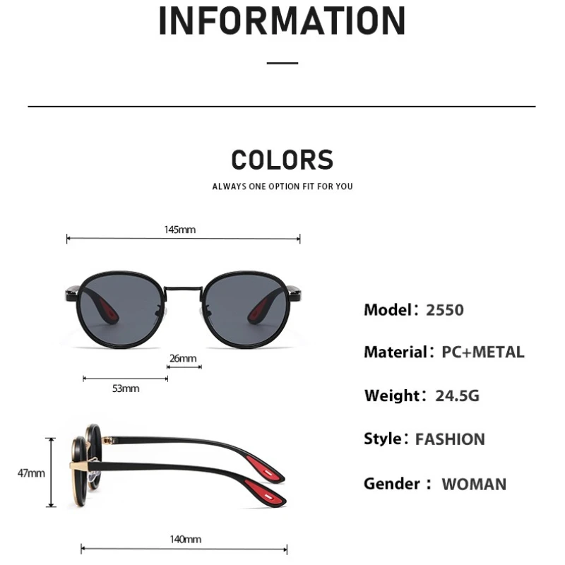 Fashion Retro Round Frame Sunglasses Unisex Premium Metal UV-Protective Eyewear Brand Designer Sun Glasses UV400 Shades Eyewear