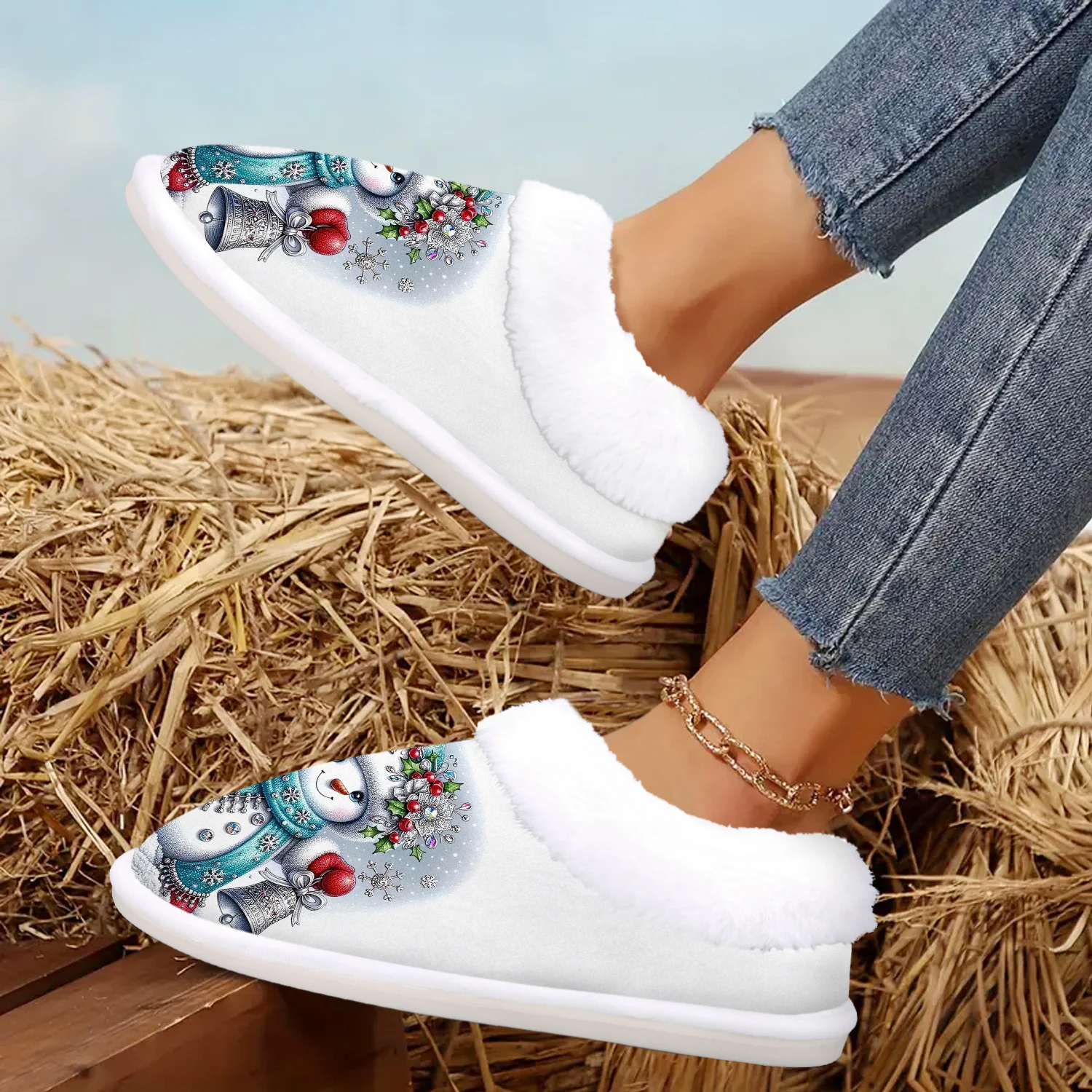 Christmas Present, Cute Snowman Indoor/Outdoor Slippers, Soft Memory Foam House slippers, Comfy Fuzzy House Shoes - Image 2