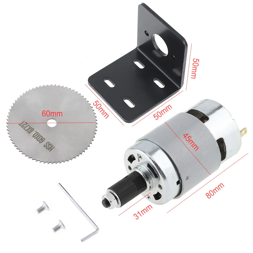 12-24V 775 Motor Table Saw Kit for Cutting / Polishing / Engraving with Mounting Bracket, 60mm Saw Blade, 775 DC Motor Kit