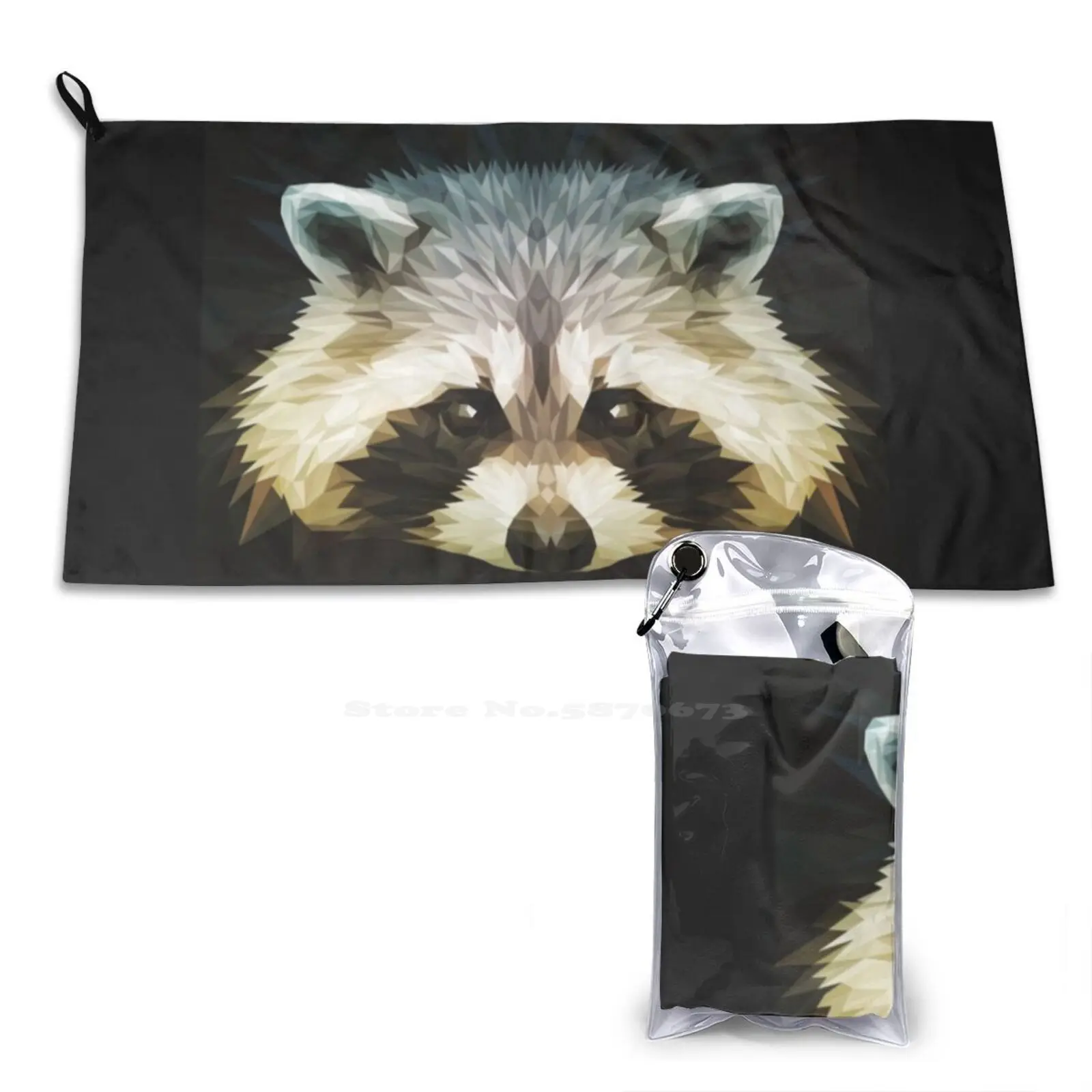 Racoon Low-Poly Soft Towel Quick Dry Beach Towel Awakening Dark Side Manga Anime Geek Fantasy Devil Radian Ryukrabit Dbz Bleach