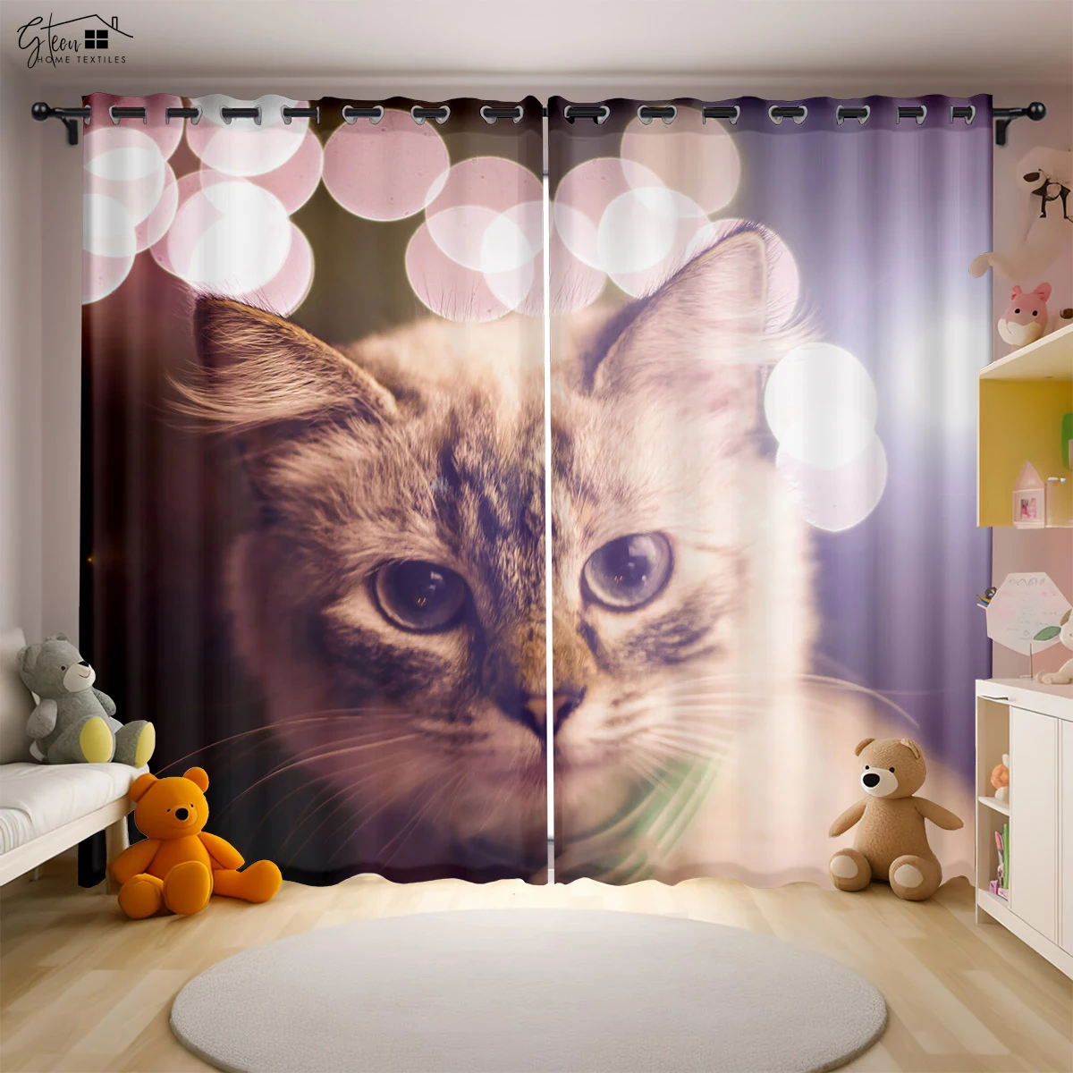 

Cat Cartoon Japanese Style Cute Simple Decorative Curtains Boys Girls Bedroom Children's Room Living Room 3D Printing Curtains