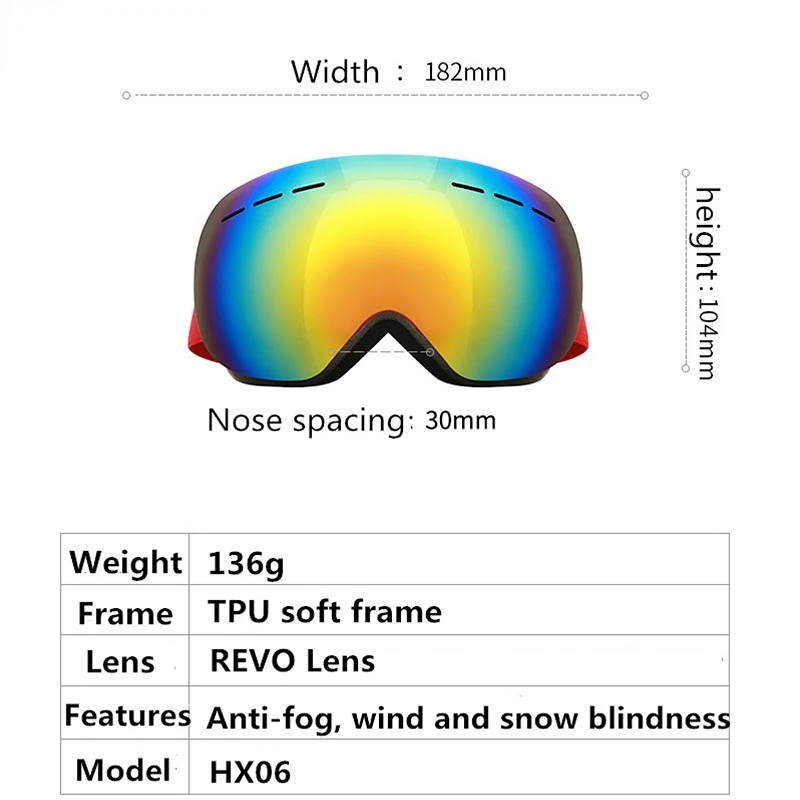 Gafas de esquí antivaho de doble capa para hombre y mujer, máscara de esquí grande, protección UV400, esquí, nieve, Snowboard, gafas de invierno