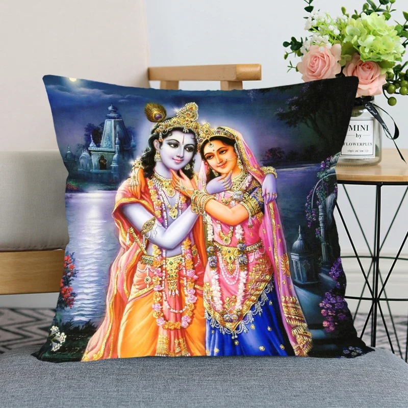 Nuovo Bella Radha Krishna Anime Copertura Del Cuscino Camera Da Letto Home Office Decorativa Federa Piazza Della Chiusura Lampo caso Cuscino di Raso