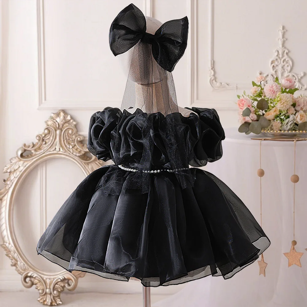 Elegant Girl Black Party Dress Toddler Baby Baptism Dresses Wedding Kids Clothes 1st Birthday Bridesmaids Prom Gown Girls Vestid