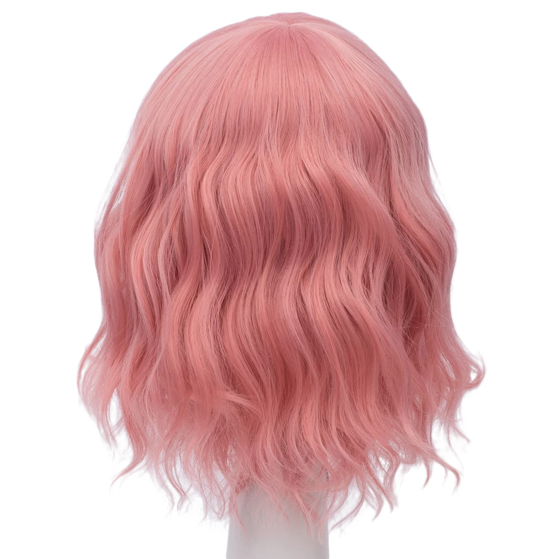 Short Wavy Pink Wig Cosplay Synthetic With Side Bangs Women Natural Fluffy Heat Resistant Synthetic Daily Wig