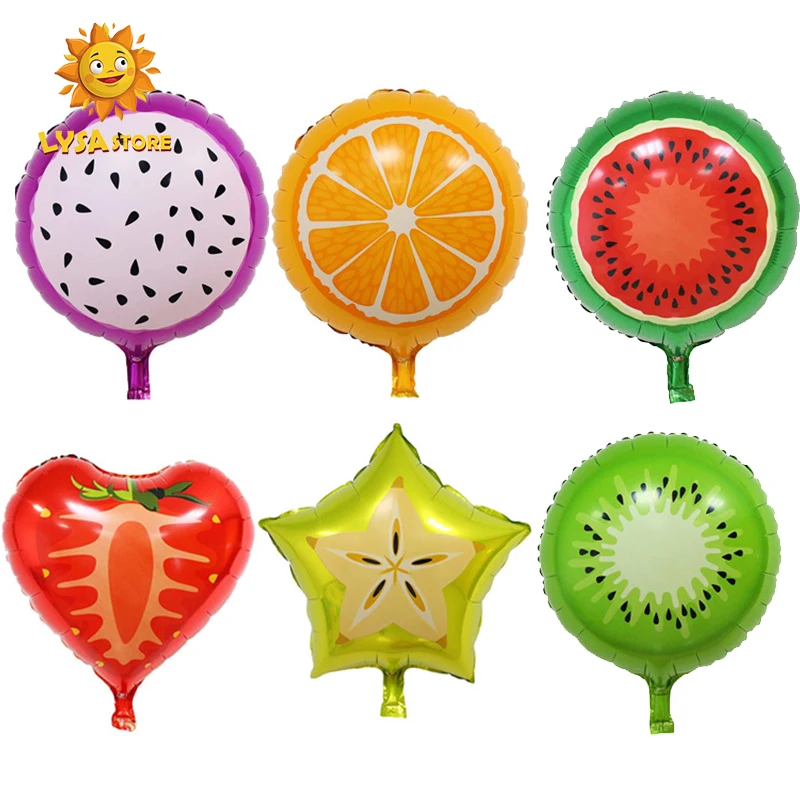 New Party Decor 18inch Aluminum Foil Balloons Watermelon Strawberry Orange Pitaya Theme Birthday Party Christmas Helium Globos