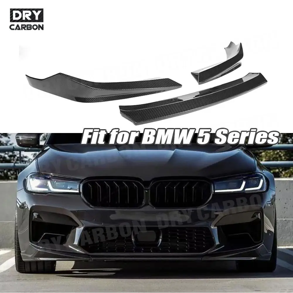 Dry Carbon Fiber 3Pcs Front Bumper Lip Spoiler for BMW 5 Series F90 M5 2021+ Bumper Chin Shovel Add on Style Car Accessories  