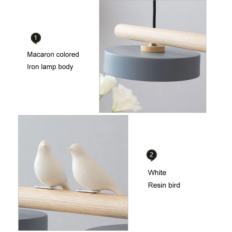 Nordic Restaurant Chandelier Modern Led Minimalist Dining Tables Creative Personality Macaron Iron Bird Decoration Droplight